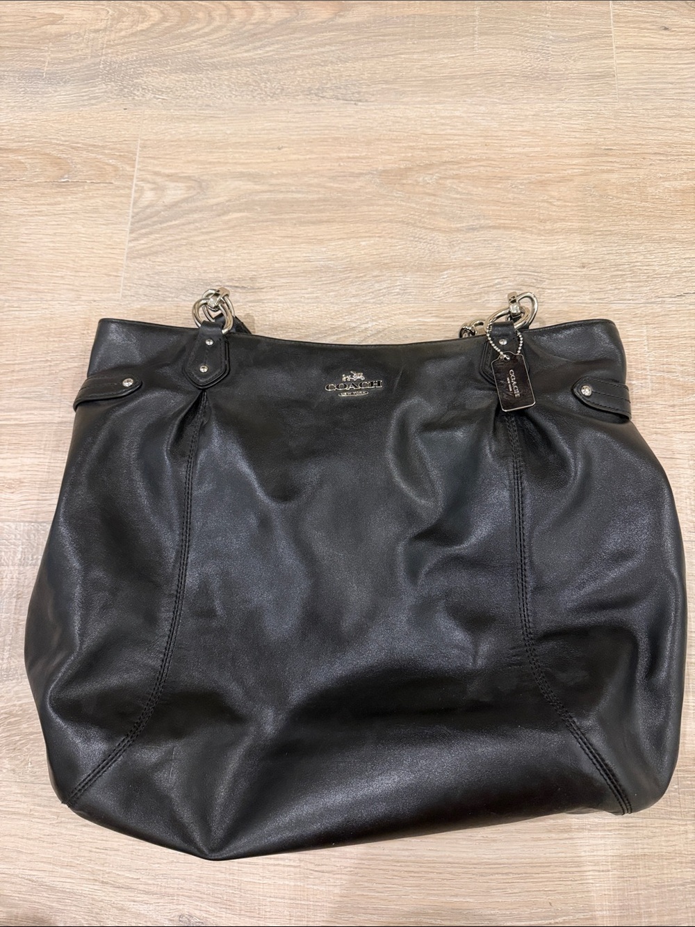 Coach Black Leather Tote with Silver-Tone Hardware